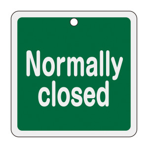 アルミバルブ開閉札 80mm角 両面印刷 Normally closed(緑) (160102)