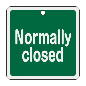 アルミバルブ開閉札 80mm角 両面印刷 Normally closed(緑) (160102)
