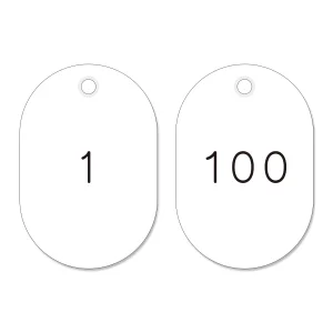 番号小判札 45×30×2.5mm (小) 1～100 (100枚1組) カラー:ホワイト (200111)