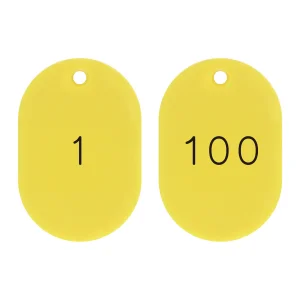 番号小判札 45×30×2.5mm (小) 1～100 (100枚1組) カラー:イエロー (200131)