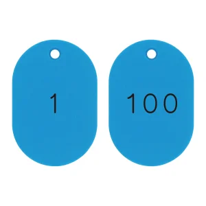 番号小判札 45×30×2.5mm (小) 1～100 (100枚1組) カラー:スカイブルー (200171)