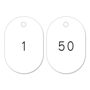 番号小判札 60×40×2.5mm (大) 1～50 (50枚1組) カラー:ホワイト (200181)