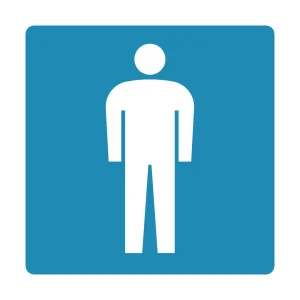 トイレ標識 ピクトサイン 裏面テープ付 男性(白地) 150mm角 (206103)