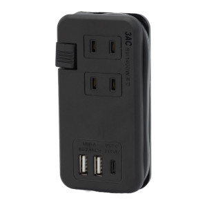USB電源タップ ケーブル収納型 PS-3AC ブラック (353052)