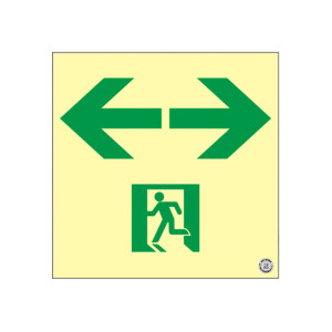 高輝度蓄光式通路誘導標識 ステッカータイプ 200mm角 左右矢印 (360943)