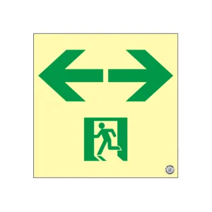 高輝度蓄光式通路誘導標識 ステッカータイプ 200mm角 左右矢印 (360943)