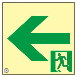 高輝度蓄光式通路誘導標識 塩ビプレートタイプ 正方形 左矢印 (408009)