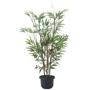 光触媒 人工観葉植物 造花 黒竹&南天1.0(幹:天然黒竹) (高さ100cm) (2011R160)