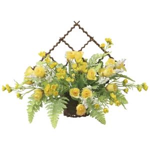 光触媒 人工観葉植物 造花 壁掛けミニローズY (高さ27cm) (2556R50)