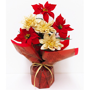【2024年商品】ポインセチアダリアラッピング (No.042062)