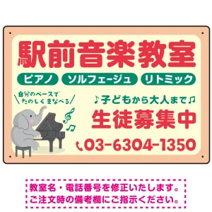 音楽教室 ゾウさんイラストデザイン プレート看板 ピンク W450×H300 エコユニボード (SP-SMD455B-45x30U)