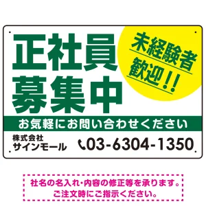 正社員募集中 未経験者歓迎 大きな文字デザイン 求人募集看板 オリジナル プレート看板 グリーン W450×H300 エコユニボード (SP-SMD642C-45x30U)