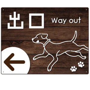 ペット施設向け 木目調案内板 オリジナルプレート看板 出口/左矢印 W600×H450 エコユニボード(SP-SMD798BL-60x45U)
