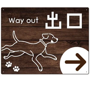 ペット施設向け 木目調案内板 オリジナルプレート看板 出口/右矢印 W600×H450 エコユニボード(SP-SMD798BR-60x45U)