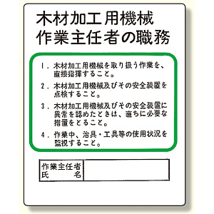 作業主任者職務板 木材加工用機械 (356-08)