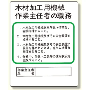 作業主任者職務板 木材加工用機械 (356-08)