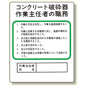 作業主任者職務板 コンクリート破砕器 (356-29)