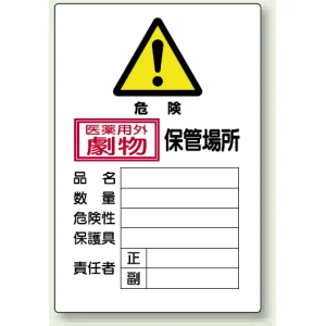 有害物質標識(劇物・毒物) 鉄板 450×300 医薬用外劇物 保管場所 縦 (814-67A)