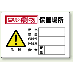 医薬用外劇物 保管場所 鉄板 (普通山) 300×450 (814-69A)