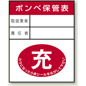 ガスボンベステッカー ボンベ保管表 充 100×80 10枚1組 (827-25)