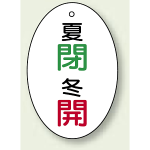 バルブ開閉表示板 だ円型 夏閉 冬開 60×40 5枚1組 (855-87)