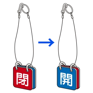 バルブ開閉表示板 両面 マグネットロック式 青開/赤閉 5セット1組 (857-60)