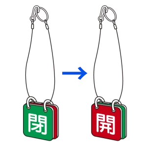 バルブ開閉表示板 両面 マグネットロック式 赤開/緑閉 5セット1組 (857-62)