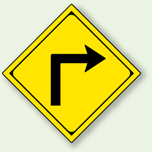 警告標識 右方屈折あり アルミ 一辺 450 (894-36R) 右方屈折あり (894-36RB)