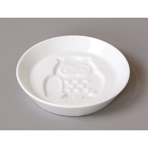 白磁・絵柄入醤油皿 ふくろう(W26232)