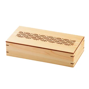 ひのき細密料理箱 クリアー蓋付 青海波(W38035)