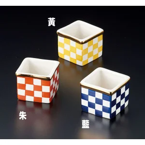 手描き金縁市松珍味入 藍(W26731)