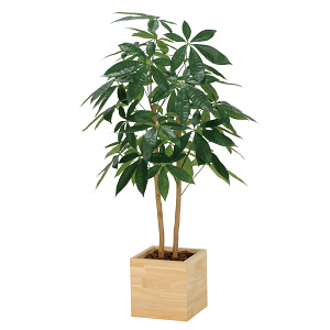 光触媒 人工観葉植物 造花 ウッドボックスパキラ1.0 (高さ100cm)