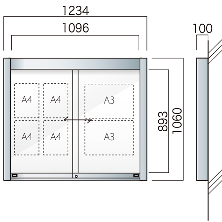 壁付アルミ掲示板  AGP-1210W(幅1234mm) 照明なし シルバーつや消し AGP-1210W(S)