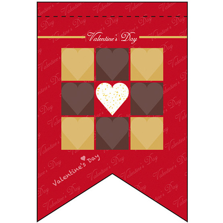 バレンタイン (ブロック調) リボン型 ミニフラッグ(遮光・両面印刷) (61003)