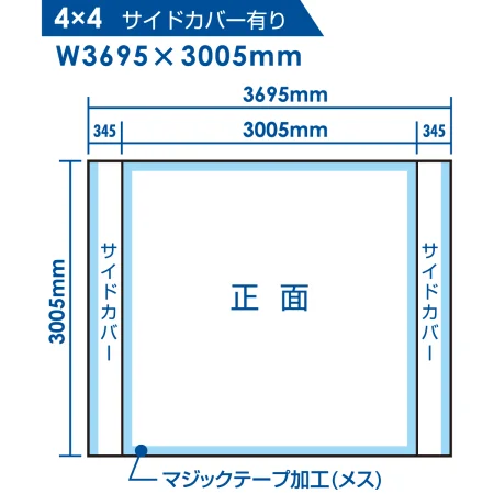 ■規格:4×4タイプのサイドカバー有り寸法図
