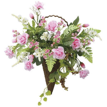 光触媒 人工観葉植物 造花 壁掛けピンクコーン (高さ43cm) (2554A85)