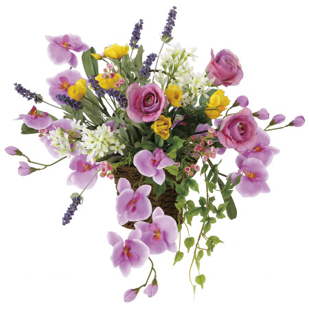 光触媒 人工観葉植物 造花 壁掛けスイートラベンダ- (高さ60cm) (752R110)