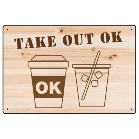 TAKE OUT OK 木目調 ドリンク オリジナルプレート看板