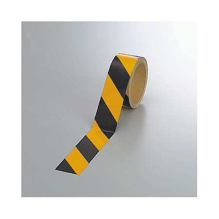 反射トラテープ (セパ付) 黒/黄 45mm幅×10m巻 (374-05)
