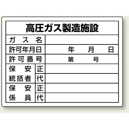 高圧ガス関係標識 エコユニボード 450×600
