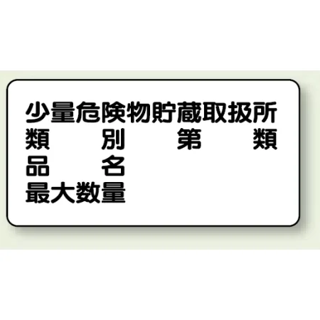 横型標識 少量危険物貯蔵取扱所 (名入れ部有) 300×600
