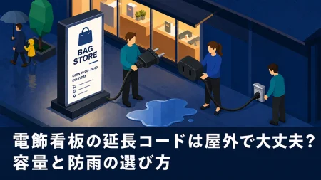 電飾看板の延長コードは屋外で大丈夫？容量と防雨の選び方