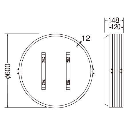 ■寸法図:壁面600丸アルミ