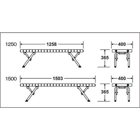 折りたたみホームベンチ 寸法図