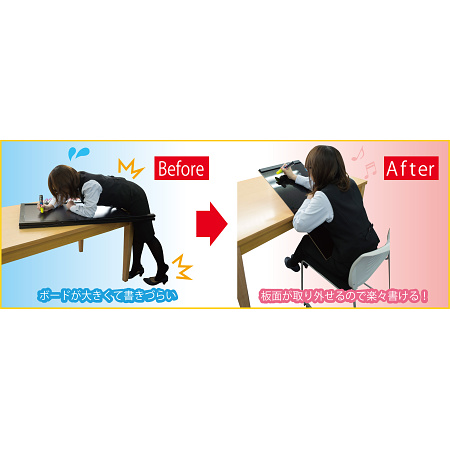 板面が取り外せるのでボードへの書き込みが楽になります。