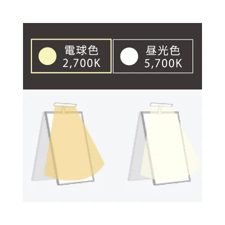 温かみのある電球色、自然な光色の昼白色の2種類をご用意