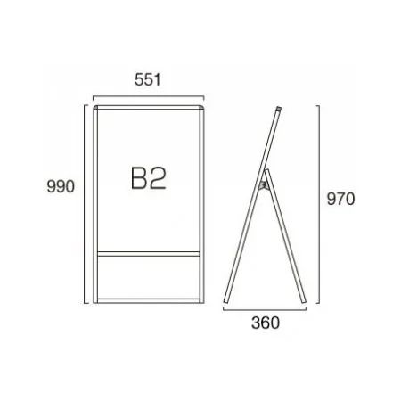 ■B2サイズ・片面の寸法図