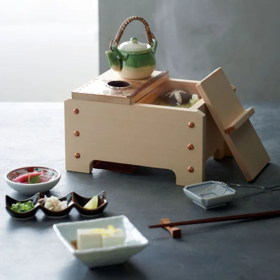 和食器の和心: 檜・角型湯豆腐セット(1人用) (UH1021) (W23102) - 湯葉