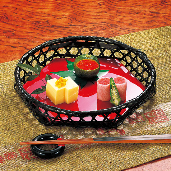 和食器の和心: 手なし盛籠(塗板付) (W24205) - オードブル竹かご