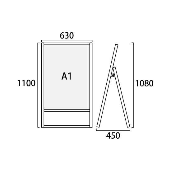 フラットオープンスタンド看板 A1 ブラック 片面 (BFOSK-A1K)